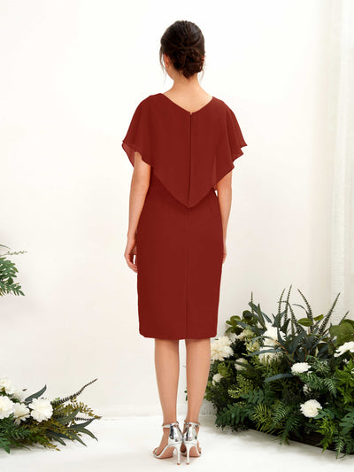 Carlyna Vanessa Sheath Rust Bridesmaid Dress Knee-Length Cap Sleeve V-Neck Dress #color_rust