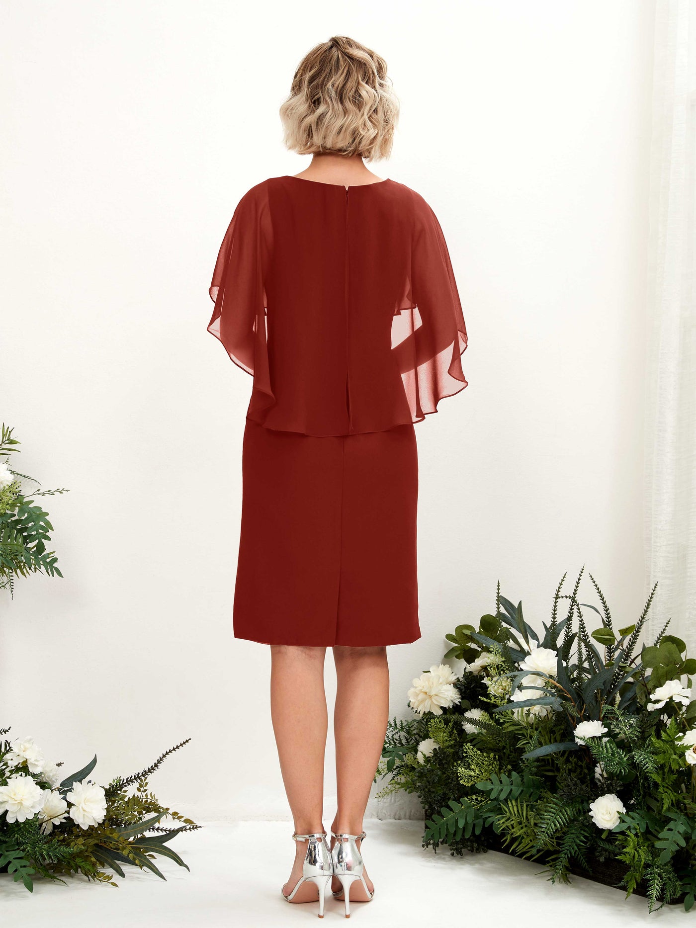 V-neck Short Sleeves Chiffon Bridesmaid Dress - Rust (81224019)#color_rust