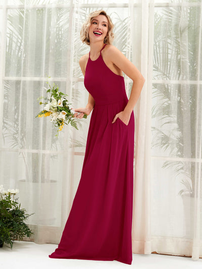 Carlyna Frances A-Line Jester Red Bridesmaid Dress Maxi Sleeveless Round Neck Dress Front View #color_jester-red