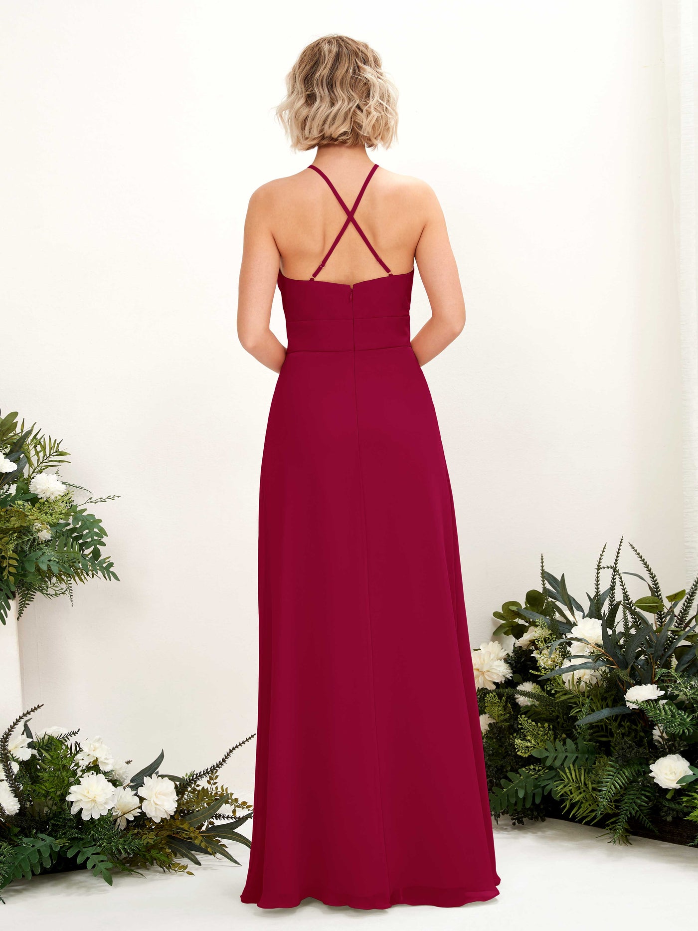 A-line Ball Gown Halter Spaghetti-straps Sleeveless Bridesmaid Dress - Jester Red (81225241)#color_jester-red
