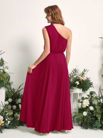 Carlyna Cecily A-Line Jester Red Bridesmaid Dress Maxi Sleeveless One Shoulder Dress Back View #color_jester-red