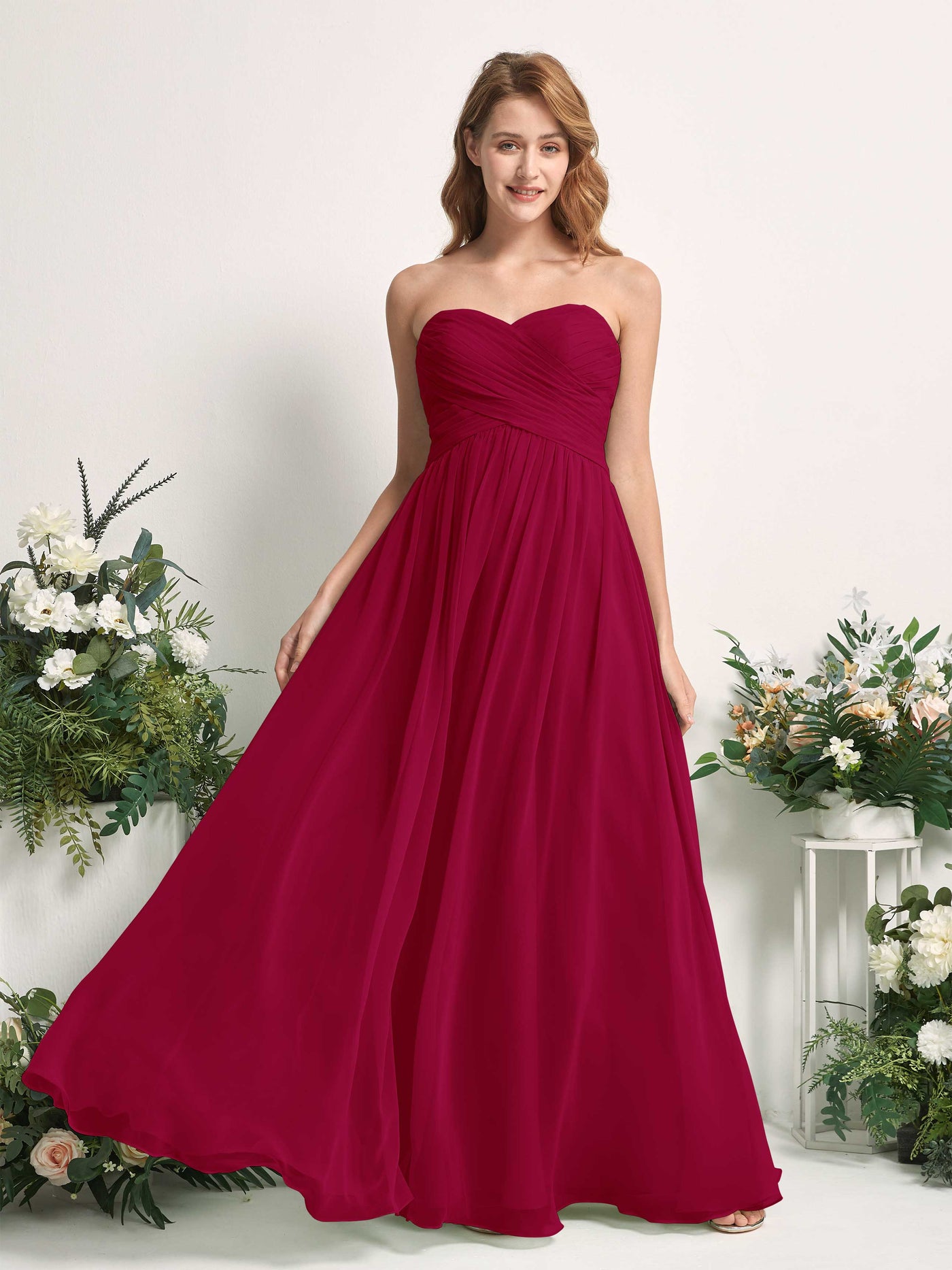 Bridesmaid Dress A-line Chiffon Sweetheart Full Length Sleeveless Wedding Party Dress - Jester Red (81226941)#color_jester-red
