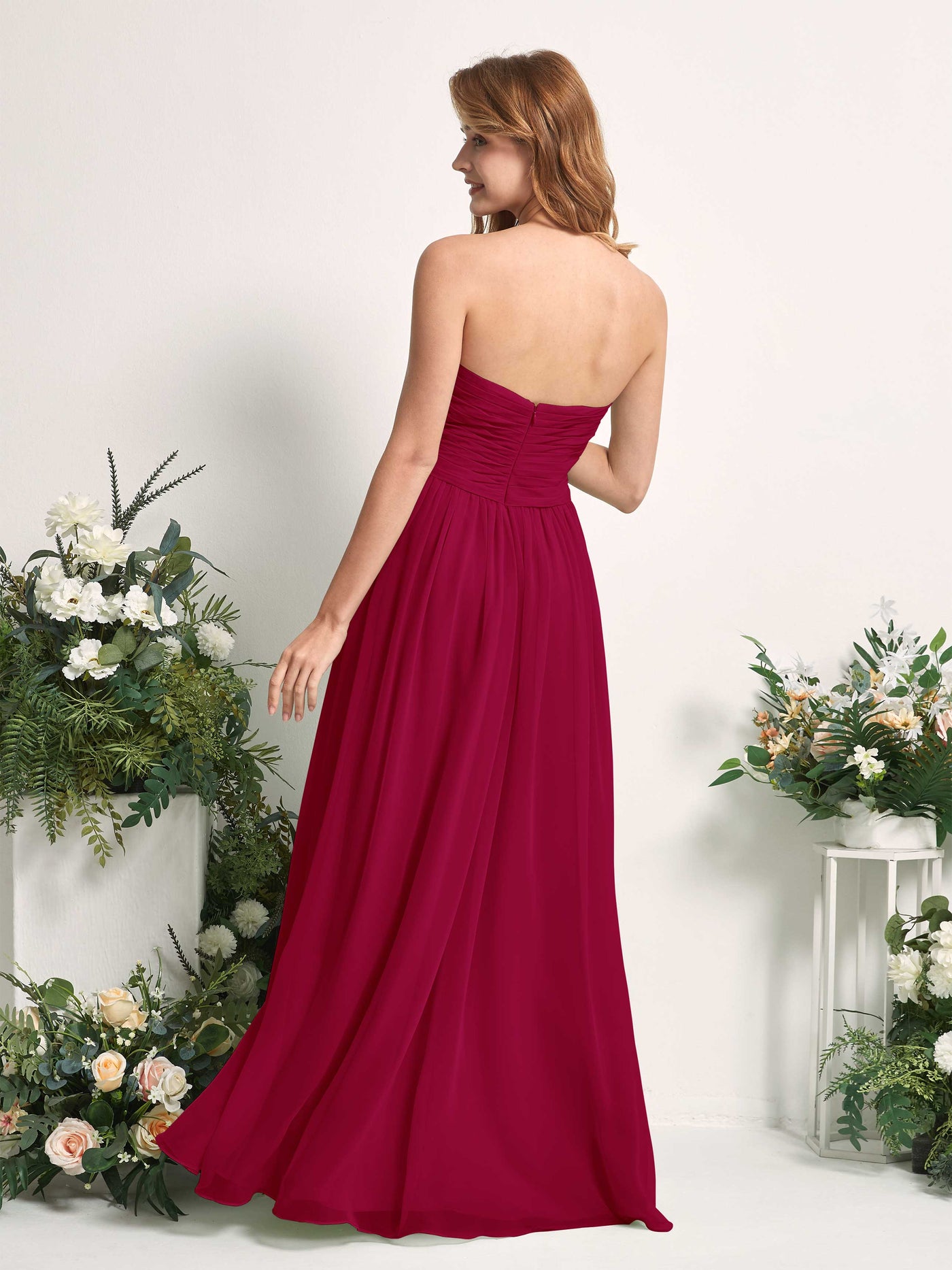 Bridesmaid Dress A-line Chiffon Sweetheart Full Length Sleeveless Wedding Party Dress - Jester Red (81226941)#color_jester-red