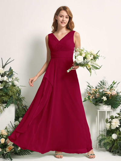 Carlyna Mollie A-Line Jester Red Bridesmaid Dress Maxi Sleeveless V-Neck Dress #color_jester-red