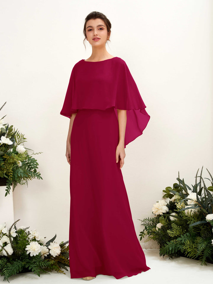 A-line Bateau Sleeveless Chiffon Bridesmaid Dress - Jester Red (81222041)