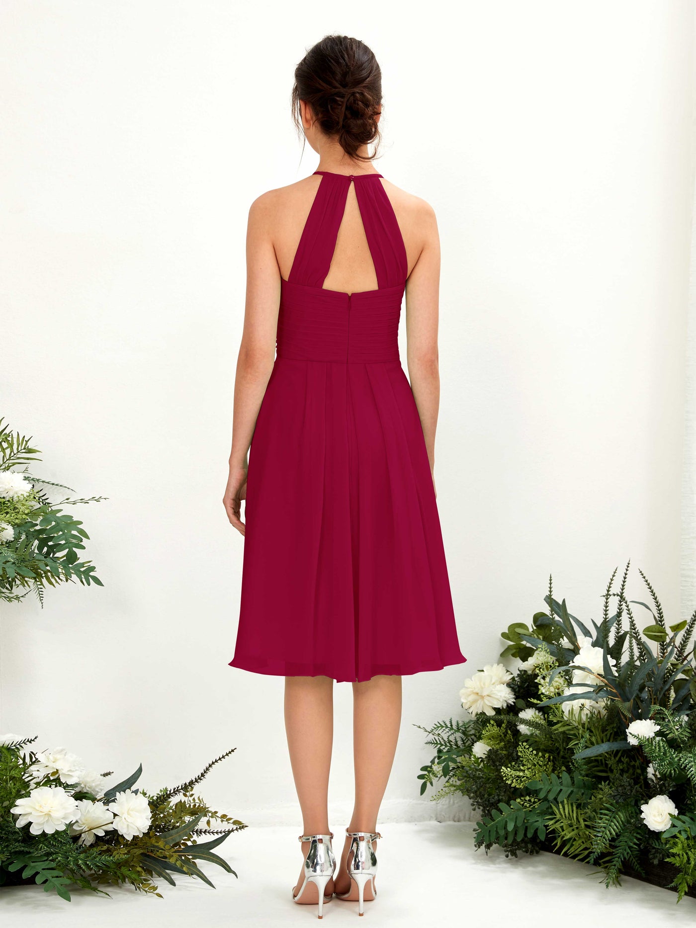 A-line Halter Sleeveless Chiffon Bridesmaid Dress - Jester Red (81220441)#color_jester-red