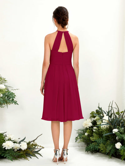 Carlyna Davina A-Line Jester Red Bridesmaid Dress Knee-Length Sleeveless Round Neck Dress Back View #color_jester-red