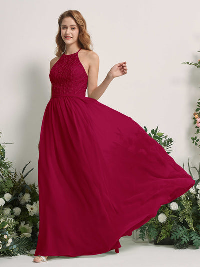 Carlyna Denise A-Line Jester Red Embroidered Bridesmaid Dress Maxi Sleeveless Round Neck Dress Side View 2 #color_jester-red