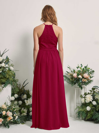 Carlyna Denise A-Line Jester Red Embroidered Bridesmaid Dress Maxi Sleeveless Round Neck Dress Back View #color_jester-red