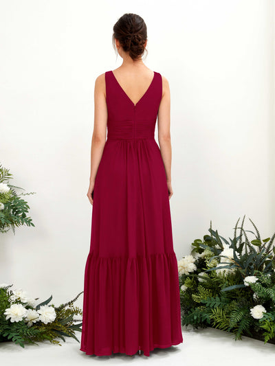 Carlyna Alissa A-Line Jester Red Bridesmaid Dress Maxi Sleeveless V-Neck Dress Back View #color_jester-red