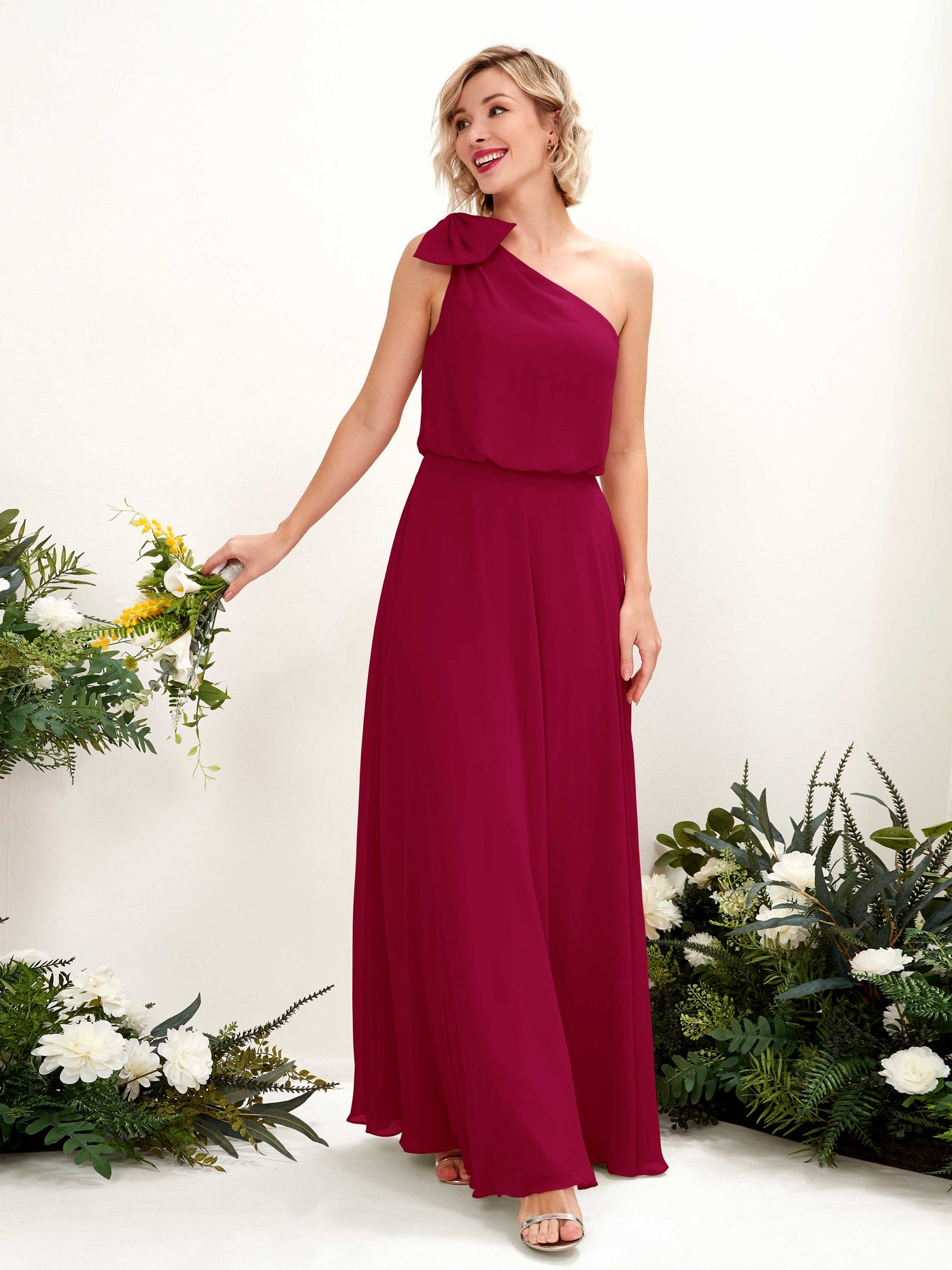 A-line One Shoulder Sleeveless Chiffon Bridesmaid Dress - Jester Red (81225541)#color_jester-red