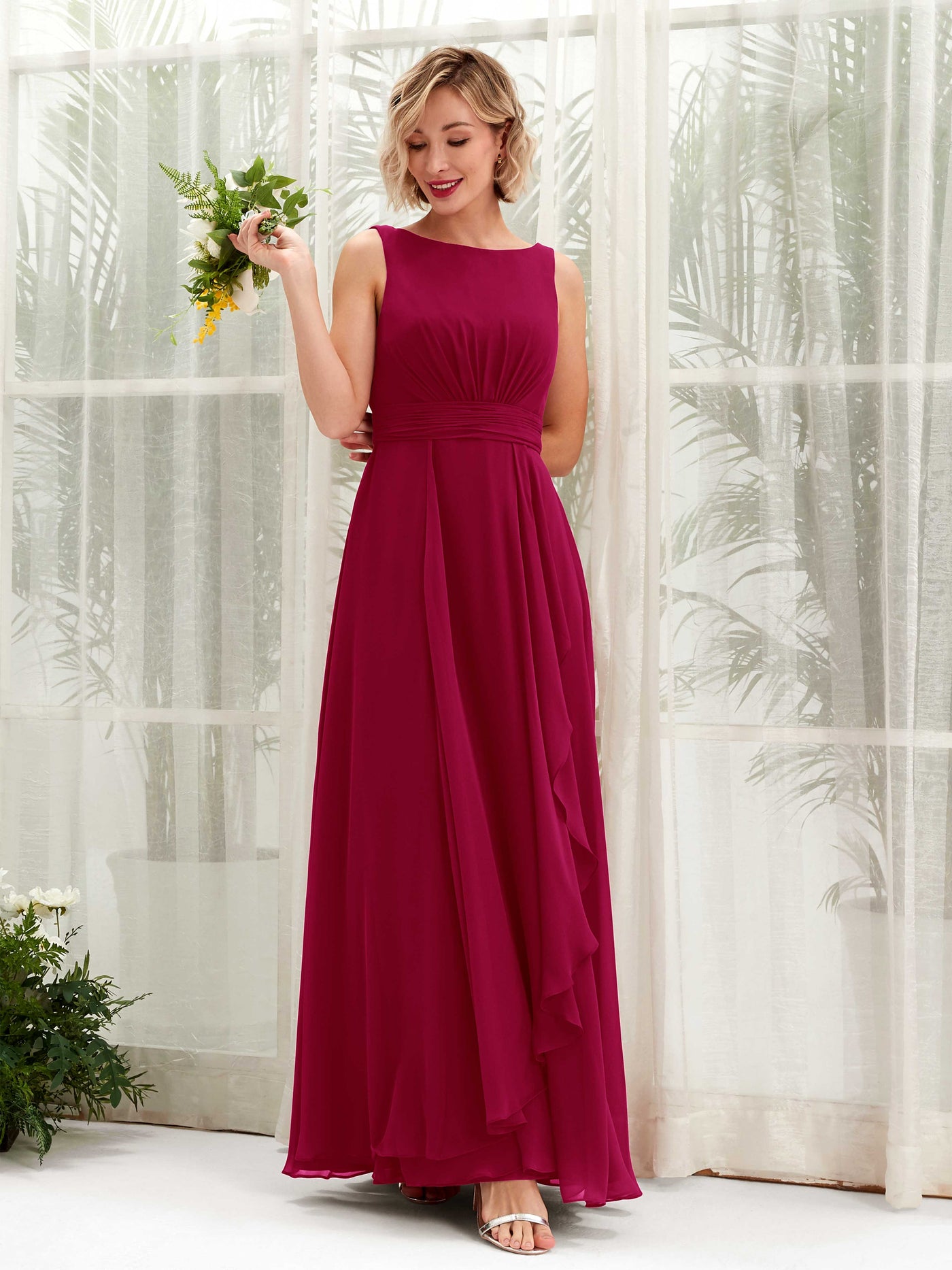 A-line Bateau Sleeveless Chiffon Bridesmaid Dress - Jester Red (81225841)#color_jester-red