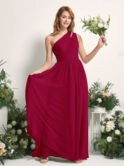 Carlyna Evelyn A-Line Jester Red Bridesmaid Dress Maxi Sleeveless One Shoulder Dress Front View #color_jester-red