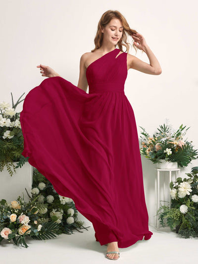 Carlyna Evelyn A-Line Jester Red Bridesmaid Dress Maxi Sleeveless One Shoulder Dress Side View 2 #color_jester-red