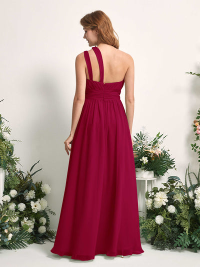Carlyna Evelyn A-Line Jester Red Bridesmaid Dress Maxi Sleeveless One Shoulder Dress Back View #color_jester-red