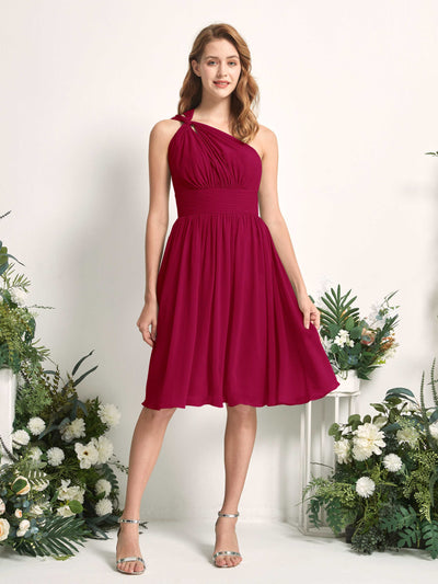 Carlyna Echo A-Line Jester Red Bridesmaid Dress Knee-Length Sleeveless One Shoulder Dress Front View #color_jester-red