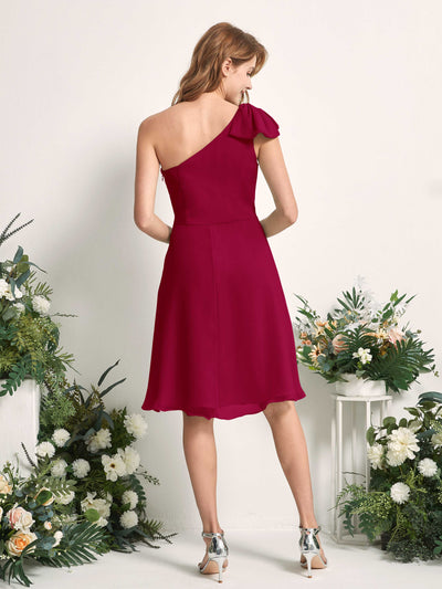 Carlyna Brenda A-Line Jester Red Bridesmaid Dress Knee-Length Sleeveless One Shoulder Dress Back View #color_jester-red