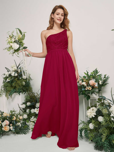 Carlyna Bonita A-Line Jester Red Embroidered Bridesmaid Dress Maxi Sleeveless One Shoulder Dress Side View 2 #color_jester-red