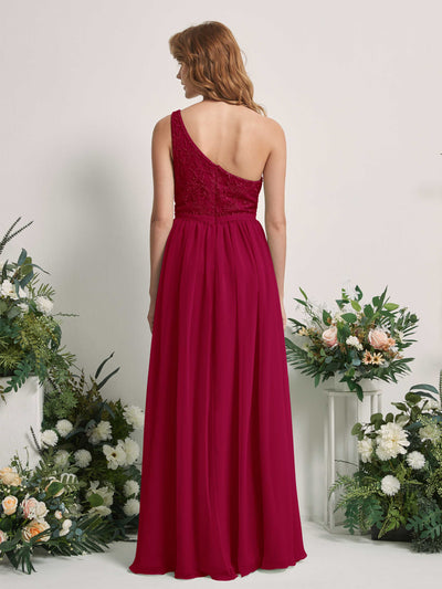 Carlyna Bonita A-Line Jester Red Embroidered Bridesmaid Dress Maxi Sleeveless One Shoulder Dress Back View #color_jester-red