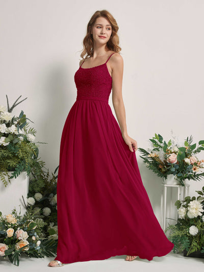 Carlyna Ursula A-Line Jester Red Beaded Bridesmaid Dress Maxi Sleeveless Sweetheart Dress #color_jester-red