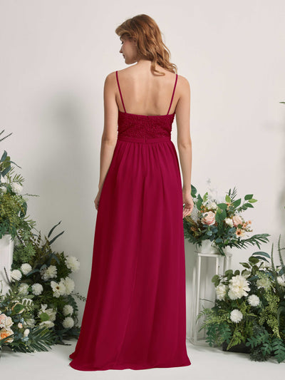 Carlyna Ursula A-Line Jester Red Beaded Bridesmaid Dress Maxi Sleeveless Sweetheart Dress #color_jester-red