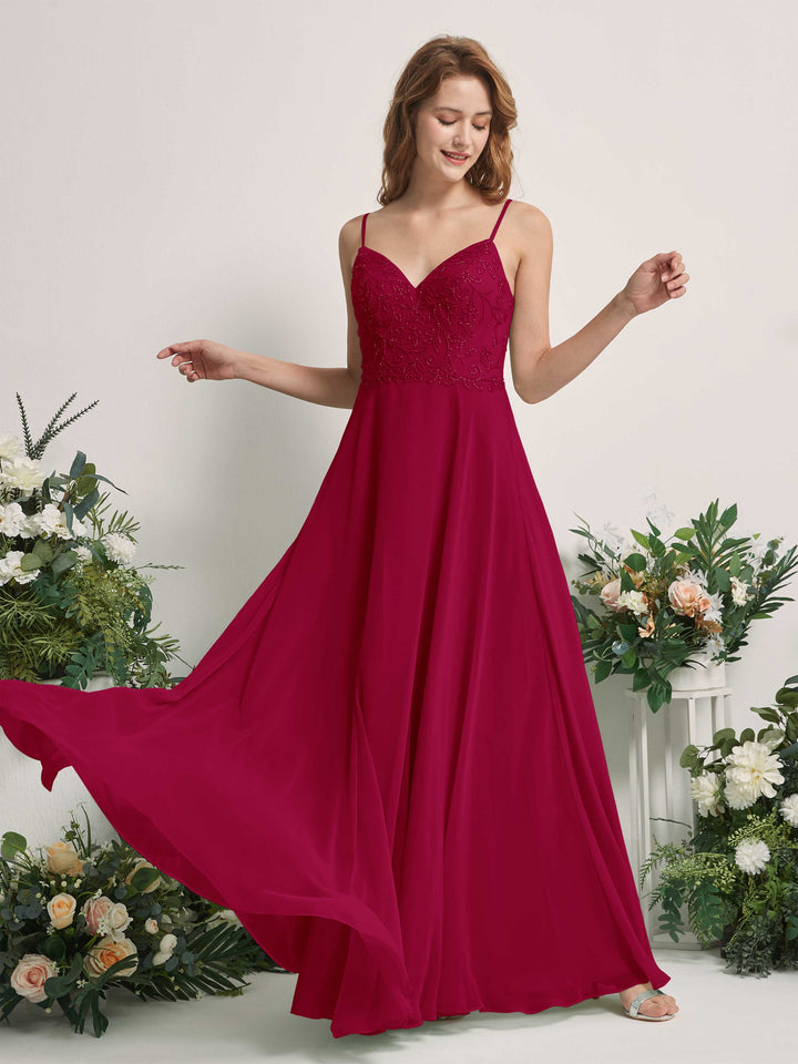 Jester Red Bridesmaid Dresses A-line Open back Spaghetti-straps Sleeveless Dresses (83221141)