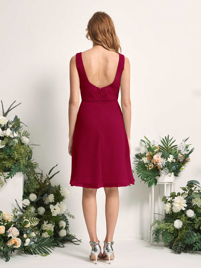 Carlyna Alisha A-Line Jester Red Bridesmaid Dress Knee-Length Sleeveless V-Neck Dress Back View #color_jester-red
