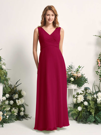 Carlyna June A-Line Jester Red Bridesmaid Dress Maxi Sleeveless V-Neck Dress #color_jester-red