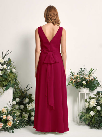 Carlyna June A-Line Jester Red Bridesmaid Dress Maxi Sleeveless V-Neck Dress #color_jester-red