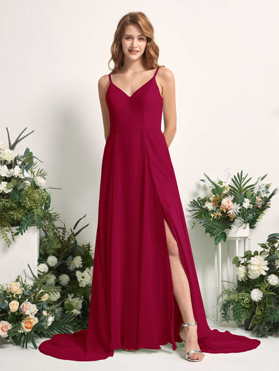 Carlyna Marcia A-Line Jester Red Bridesmaid Dress Maxi Sleeveless V-Neck Dress #color_jester-red