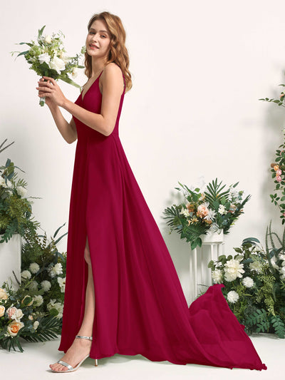 Carlyna Marcia A-Line Jester Red Bridesmaid Dress Maxi Sleeveless V-Neck Dress #color_jester-red