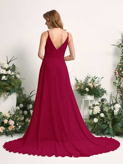Carlyna Marcia A-Line Jester Red Bridesmaid Dress Maxi Sleeveless V-Neck Dress #color_jester-red