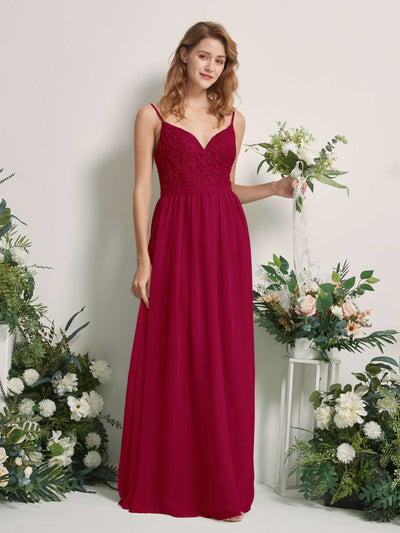 Carlyna Alexandra A-Line Jester Red Beaded Bridesmaid Dress Maxi Sleeveless V-Neck Dress Front View #color_jester-red