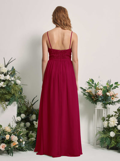 Carlyna Alexandra A-Line Jester Red Beaded Bridesmaid Dress Maxi Sleeveless V-Neck Dress Back View #color_jester-red