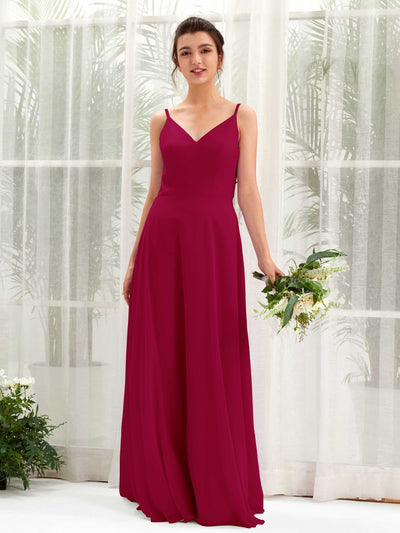 Carlyna Elsa A-Line Jester Red Bridesmaid Dress Maxi Sleeveless V-Neck Dress Front View #color_jester-red