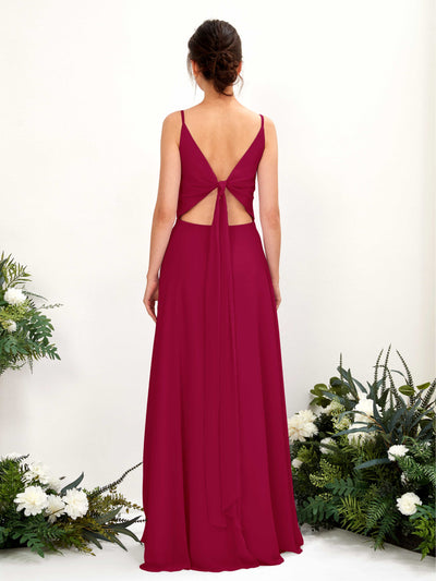 Carlyna Elsa A-Line Jester Red Bridesmaid Dress Maxi Sleeveless V-Neck Dress Back View #color_jester-red