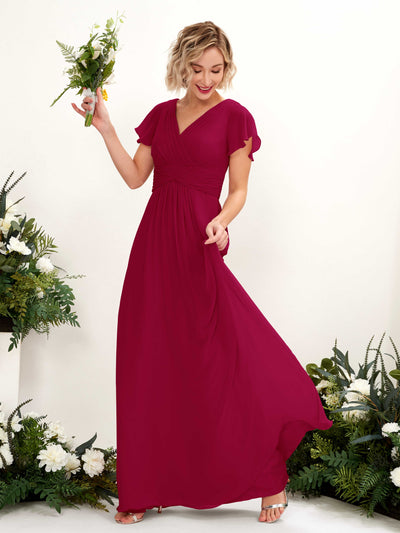 Carlyna Tolly A-Line Jester Red Bridesmaid Dress Maxi Cap Sleeve V-Neck Dress #color_jester-red