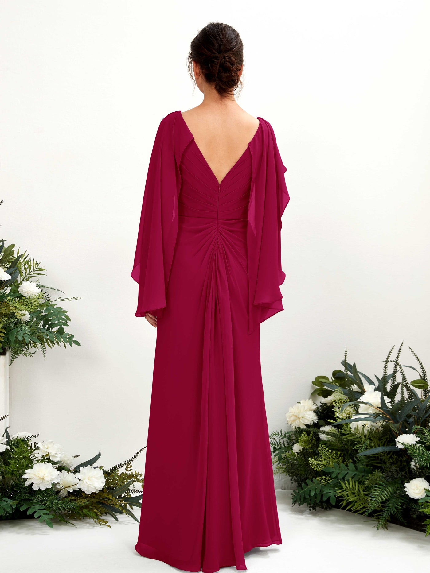 A-line V-neck Chiffon Bridesmaid Dress - Jester Red (80220141)#color_jester-red