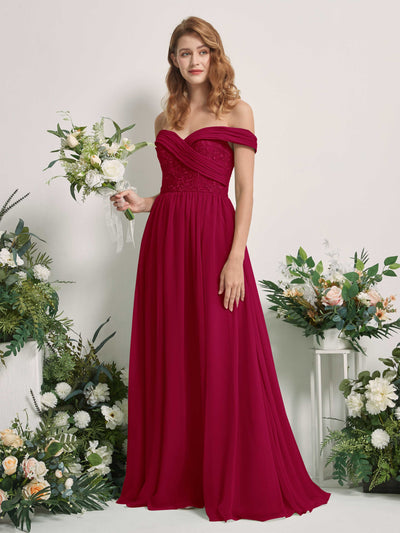 Carlyna Leona A-Line Jester Red Embroidered Bridesmaid Dress Maxi Sleeveless Sweetheart Dress #color_jester-red