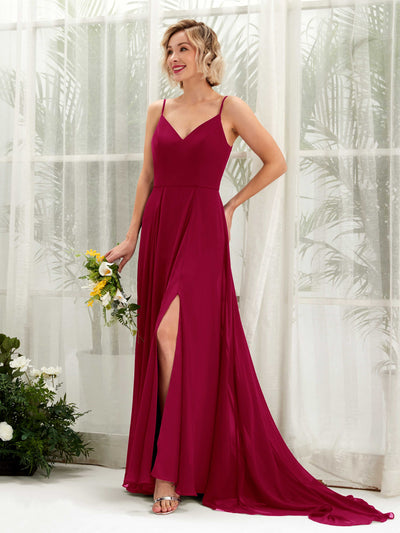 Carlyna Mana A-Line Jester Red Bridesmaid Dress Maxi Sleeveless V-Neck Dress #color_jester-red