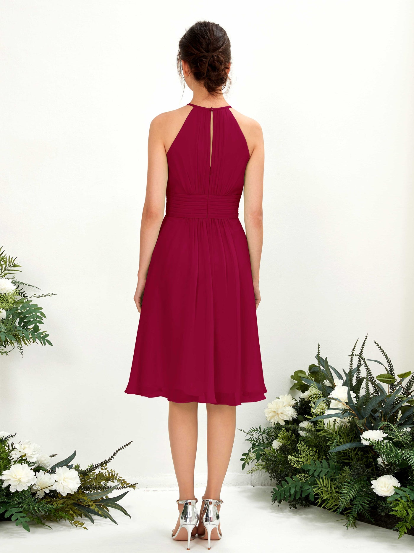 Halter Sleeveless Chiffon Bridesmaid Dress - Jester Red (81220141)#color_jester-red