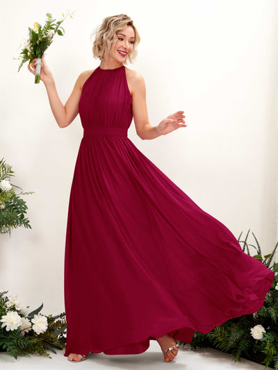 Carlyna Eden A-Line Jester Red Bridesmaid Dress Maxi Sleeveless Round Neck Dress Front View #color_jester-red
