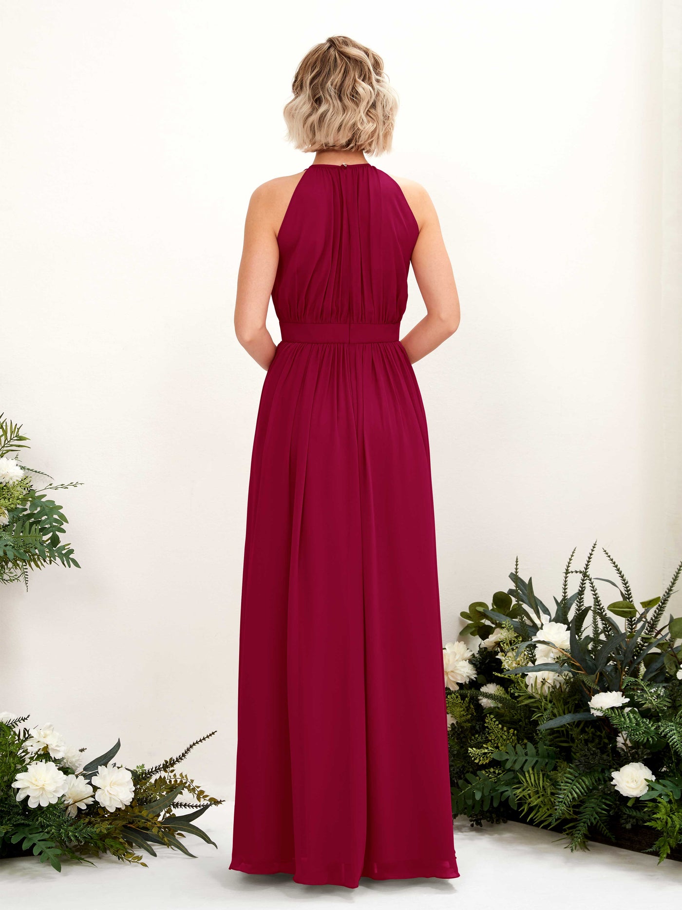 Halter Sleeveless Chiffon Bridesmaid Dress - Jester Red (81223141)#color_jester-red