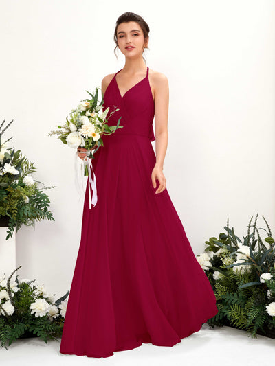 Carlyna Launo A-Line Jester Red Bridesmaid Dress Maxi Sleeveless V-Neck Dress #color_jester-red