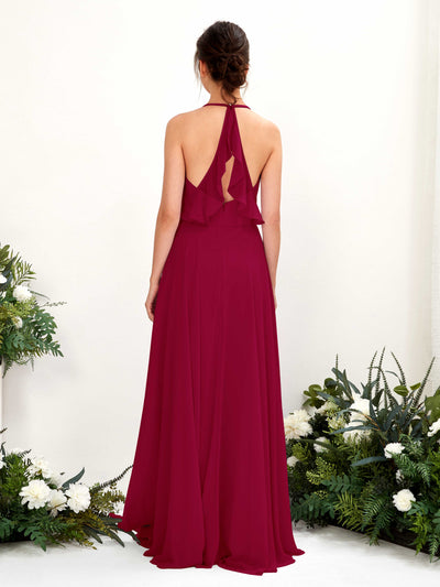 Carlyna Launo A-Line Jester Red Bridesmaid Dress Maxi Sleeveless V-Neck Dress #color_jester-red