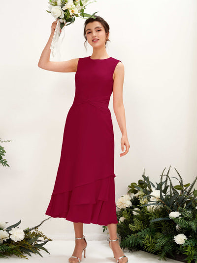 Carlyna Raina Mermaid Jester Red Bridesmaid Dress Midi Sleeveless Round Neck Dress #color_jester-red