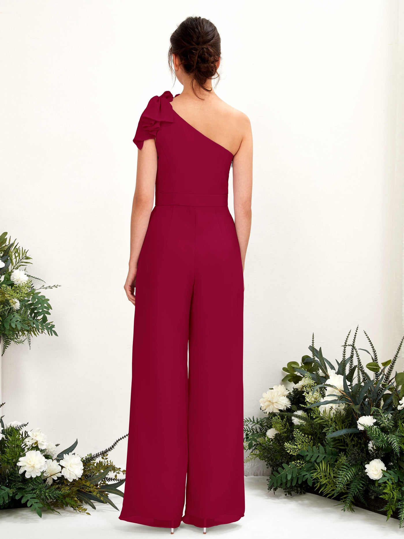 One Shoulder Sleeveless Chiffon Bridesmaid Wide-Leg Jumpsuit - Jester Red (81220841)#color_jester-red