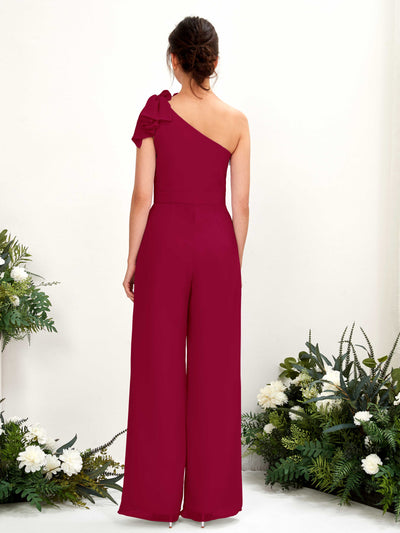 Carlyna Jasmine Jumpsuit Jester Red Bridesmaid Dress Maxi Sleeveless One Shoulder Dress Back View #color_jester-red