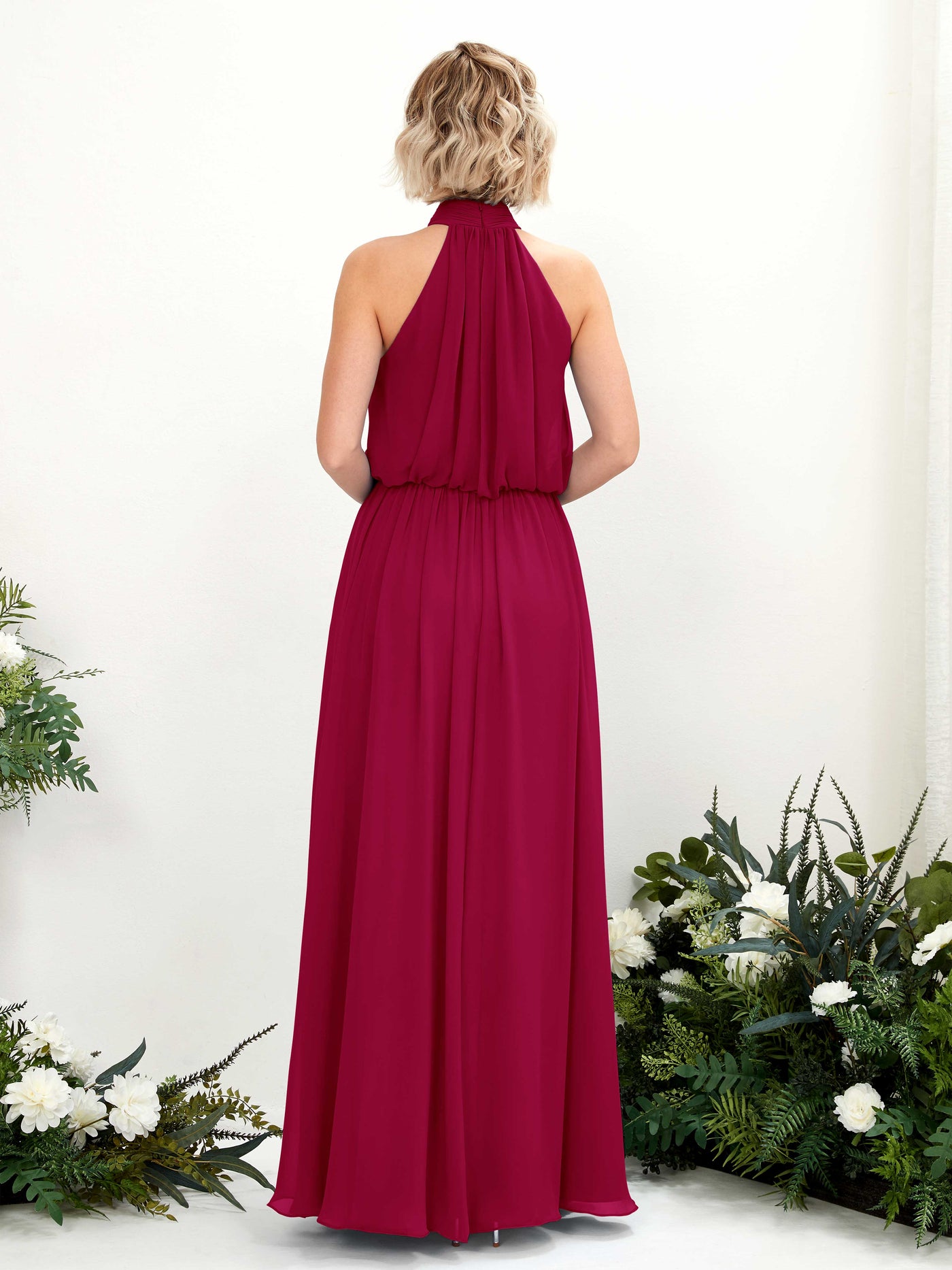 Halter Sleeveless Chiffon Bridesmaid Dress - Jester Red (81222941)#color_jester-red