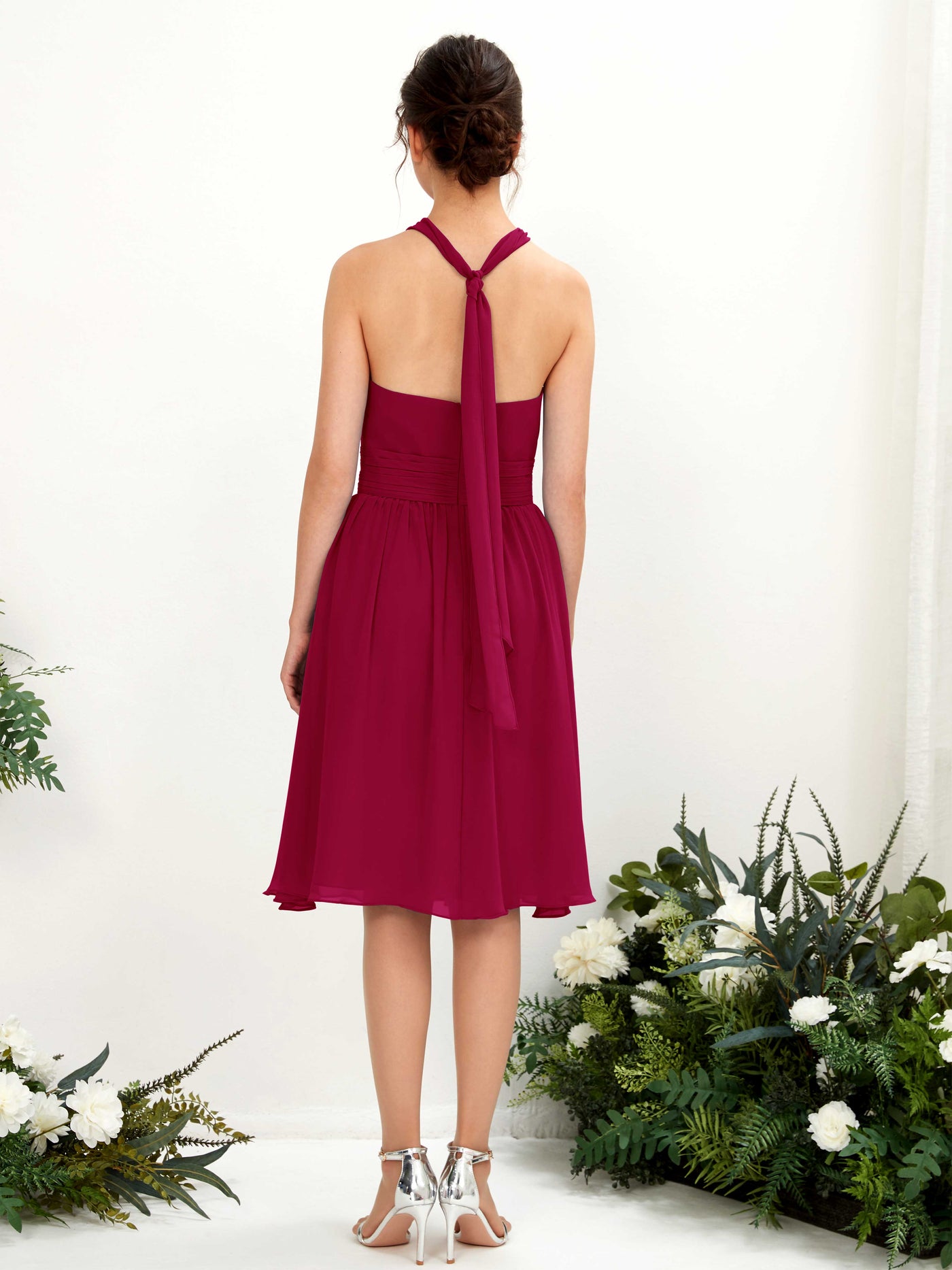 Halter Strapless Chiffon Bridesmaid Dress - Jester Red (81222641)#color_jester-red